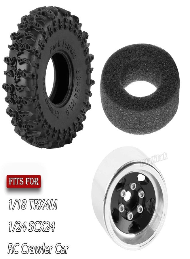 BRCatWPark RC 1.0" Beadlock Wheels and Tires for 1/18 TRX4M,1/24 SCX24 RC Crawler Car,4PCS Alloy Aluminium 1.0 Wheels Rims & Rubber Tires,Black - Image 2